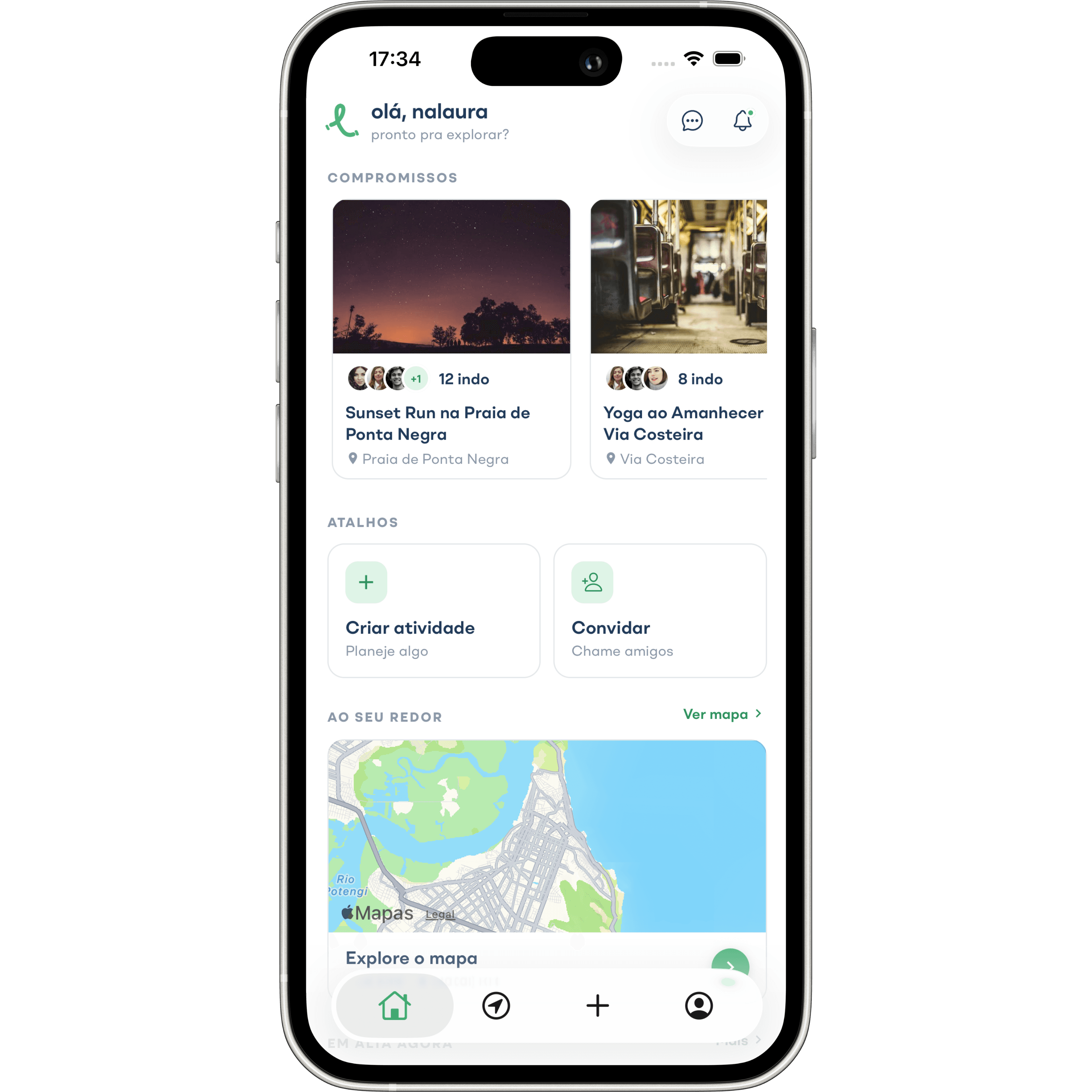 Home screen showing story feed